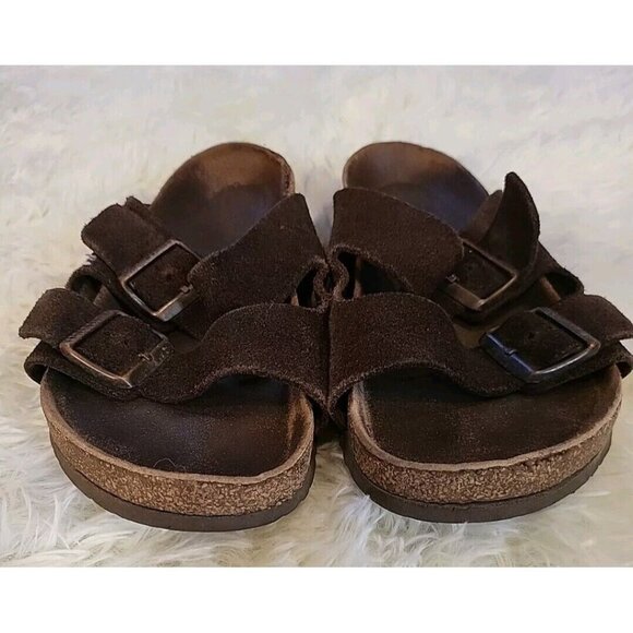 Brown Arizona Birkenstock Size 9 Suede Leather Two Strap Two Buckle Preowned - Picture 4 of 11